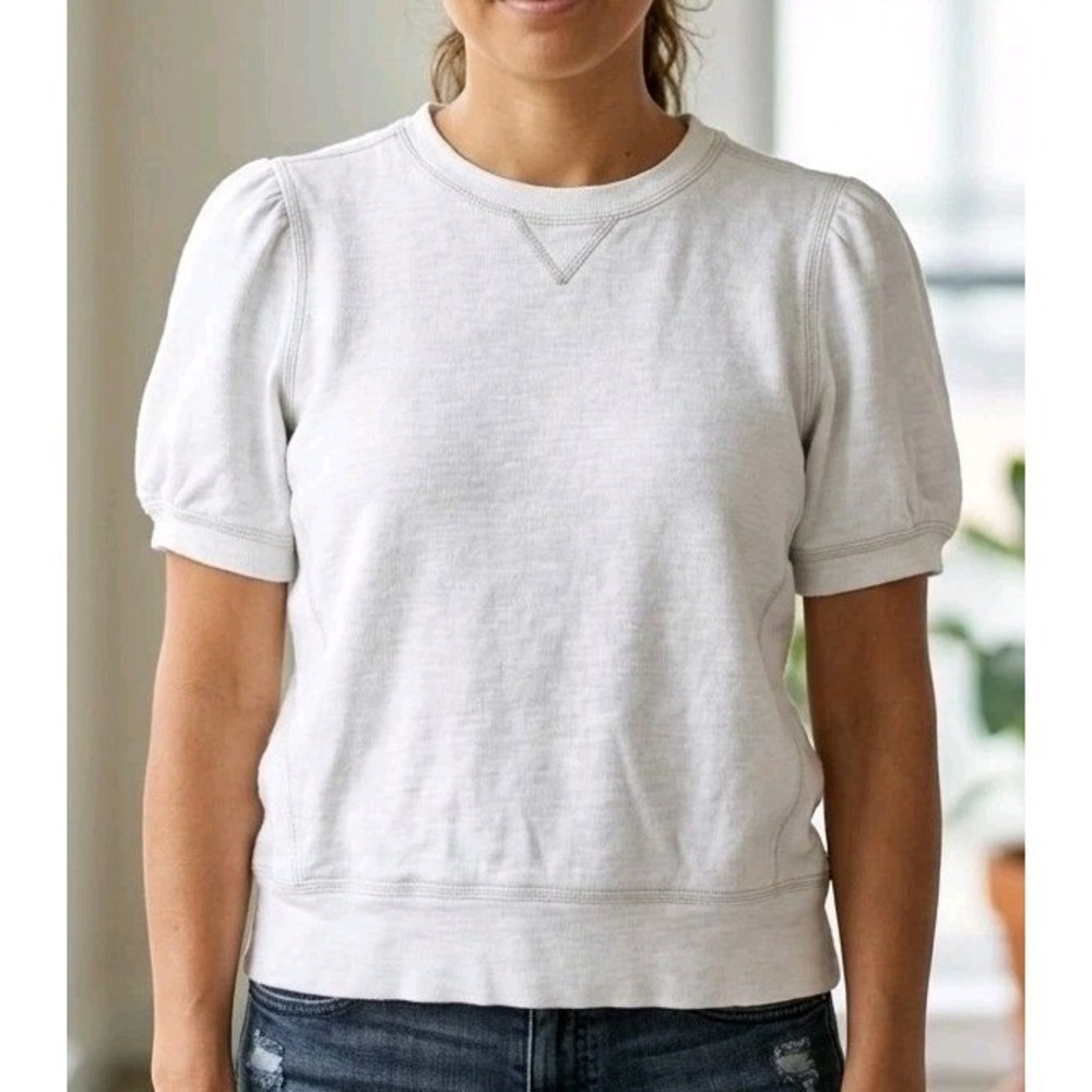 Tommy Bahama Cream Tobago Bay Puff Sleeve Sweatshirt Blouse Women's Size Medium - Picture 2 of 6